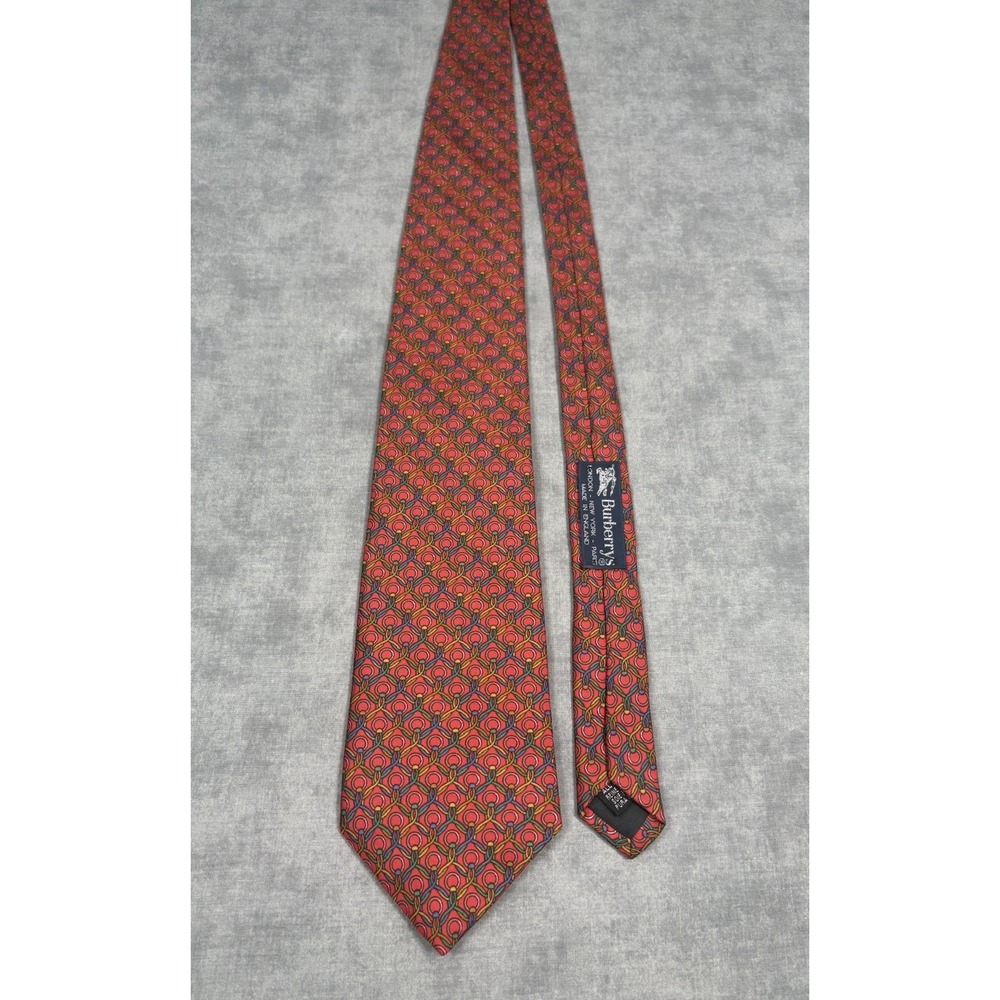 Burberrys of London Vintage Silk Tie Equestrian Bit Chain Print England
